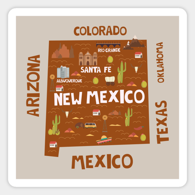 New Mexico State USA Illustrated Map Magnet by JunkyDotCom